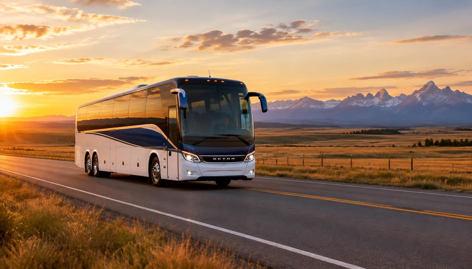 Motorcoach on an Alberta highway